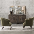 Bowery Hill 17'' Fabric/Wood Barrel Back Accent Chair in Olive Green/Walnut