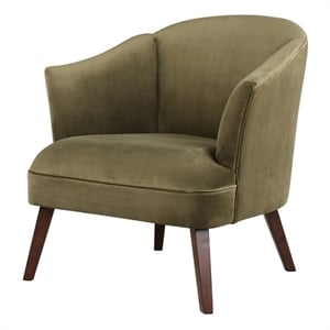 Bowery Hill 17'' Fabric/Wood Barrel Back Accent Chair in Olive Green/Walnut
