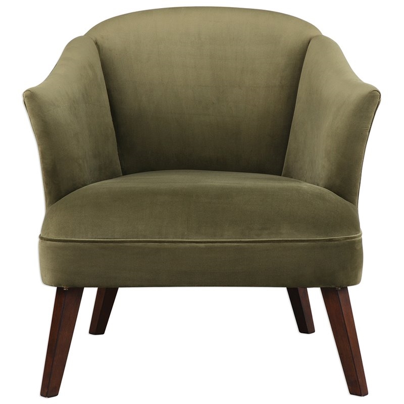 Bowery Hill 17'' Fabric/Wood Barrel Back Accent Chair in Olive Green/Walnut
