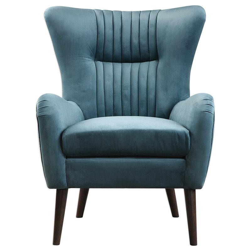 Bowery Hill Contemporary Accent Chair in Teal Blue and Espresso