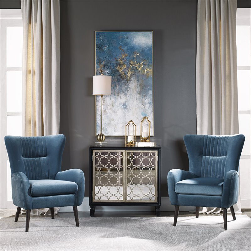 Bowery Hill Contemporary Accent Chair in Teal Blue and Espresso