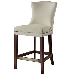Bowery Hill 26&quot Faux Leather Counter Stool in Cream and Walnut