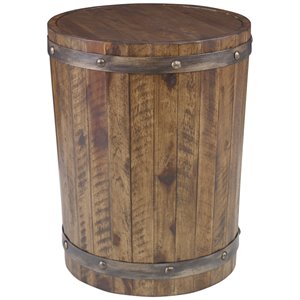 Bowery Hill 19&quot Round Contemporary Wood Wine Barrel Accent End Table in Walnut