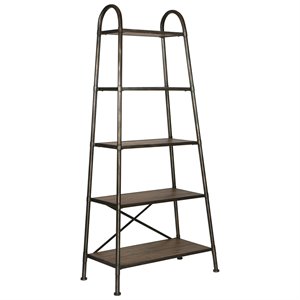 bowery hill 5 shelf ladder bookcase in walnut and brushed steel