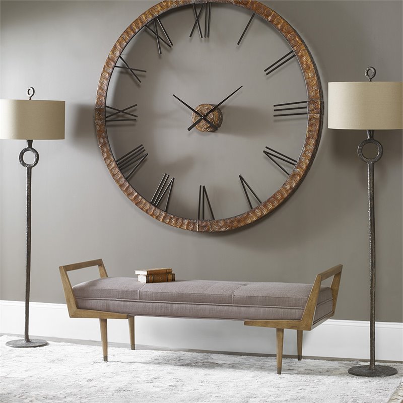 Bowery Hill Contemporary Waylon Tufted Bench in Taupe and Oak