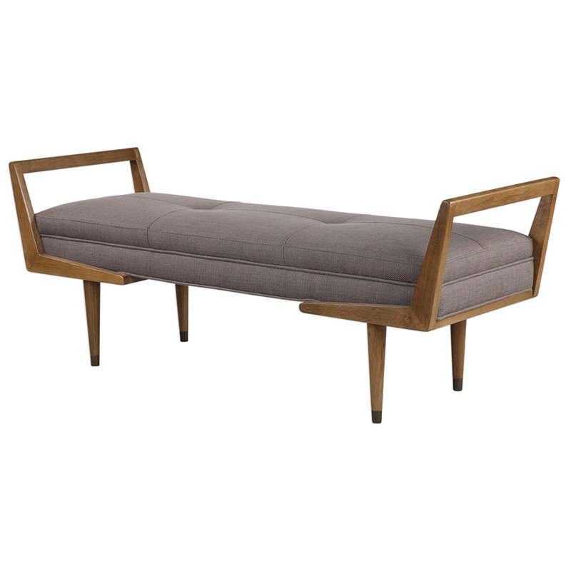 Bowery Hill Contemporary Waylon Tufted Bench in Taupe and Oak