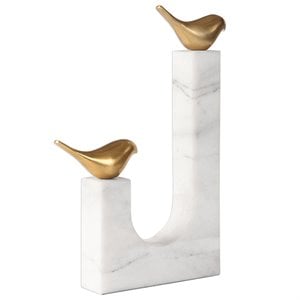 Bowery Hill Contemporary Songbirds Sculpture in White and Brass