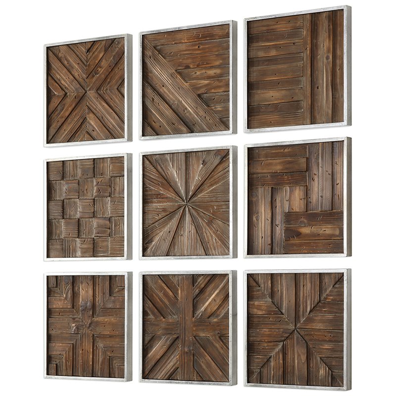 Bowery Hill Modern 9 Piece Wall Panel Set in Rustic Natural