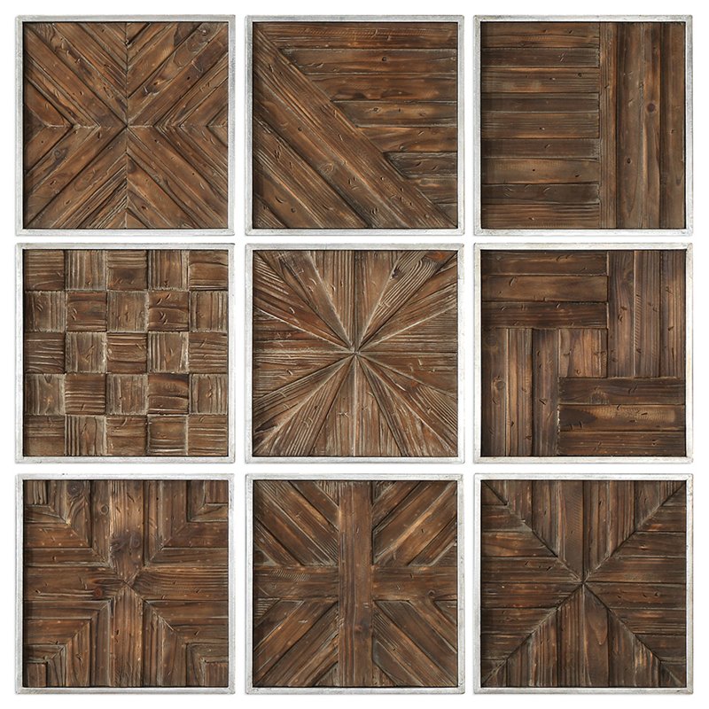 Bowery Hill Modern 9 Piece Wall Panel Set in Rustic Natural