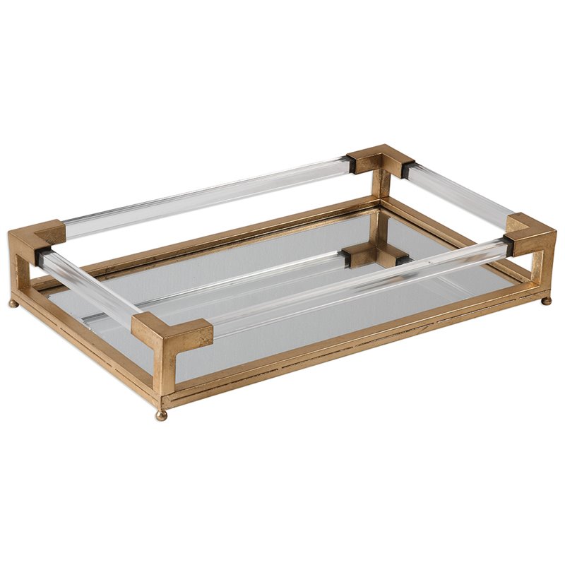 Bowery Hill Modern Mirrored Decorative Tray in Antique Gold