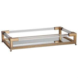 Bowery Hill Modern Mirrored Decorative Tray in Antique Gold