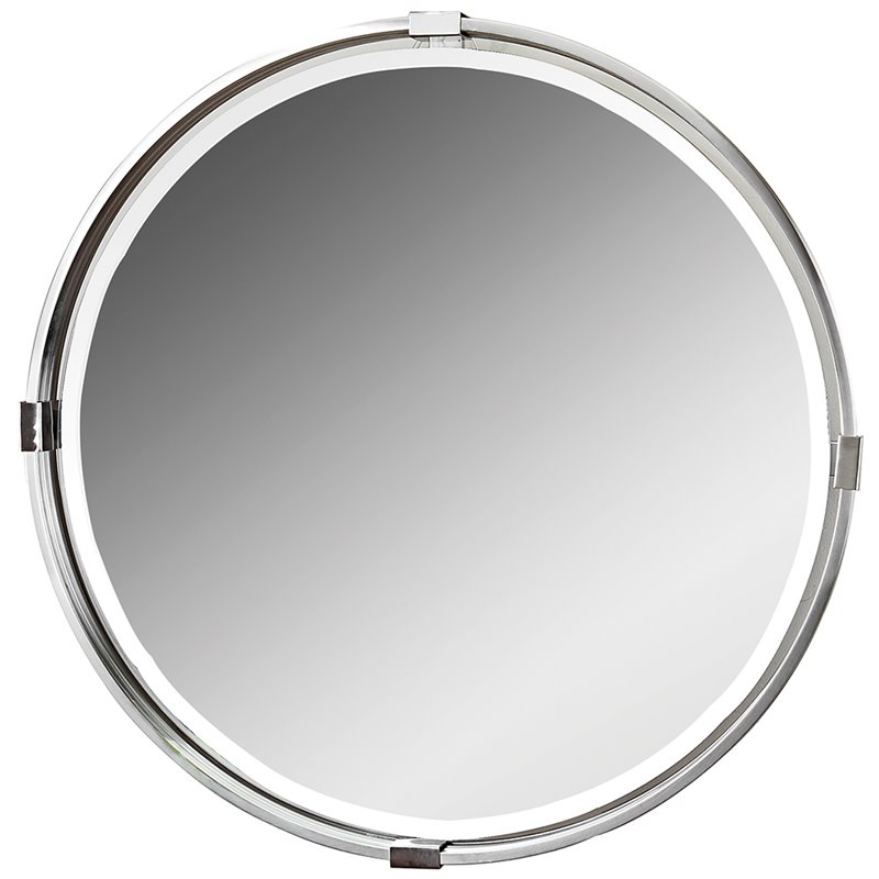 Bowery Hill Contemporary Decorative Mirror in Brushed Nickel