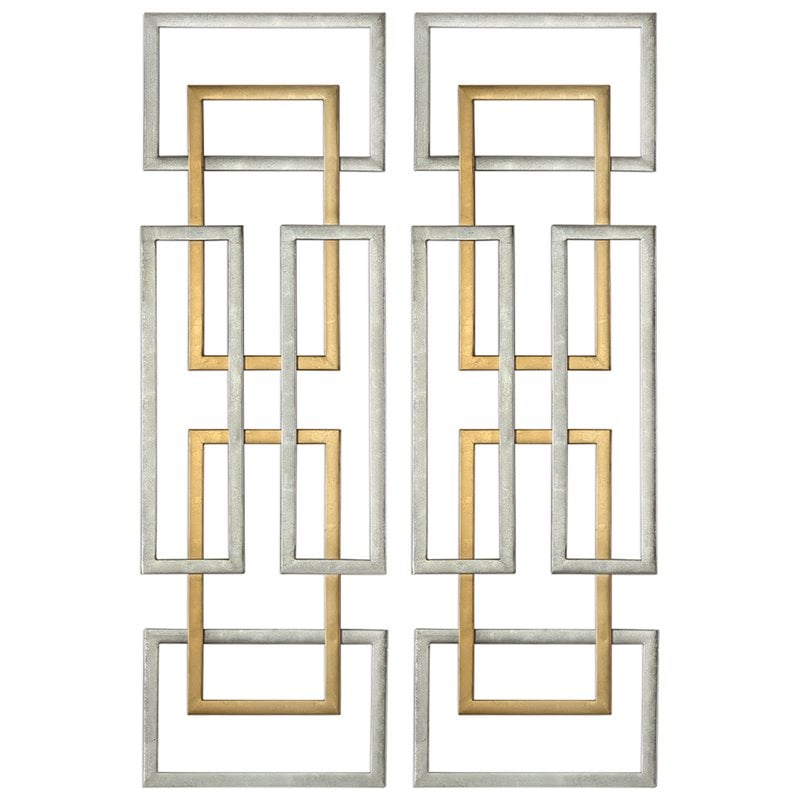 Bowery Hill Modern 2 Piece Geometric Wall Art Set in Antique Gold