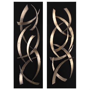 Bowery Hill Modern 2 Piece Brushstrokes Wall Art Set in Gold