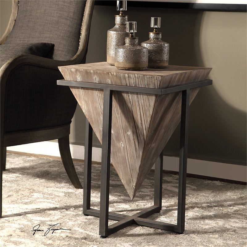 Bowery Hill Coastal Wood Accent End Table in Gray Wash/Aged Black