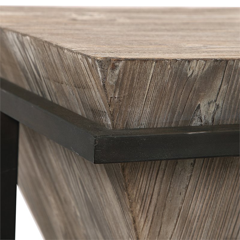 Bowery Hill Coastal Wood Accent End Table in Gray Wash/Aged Black