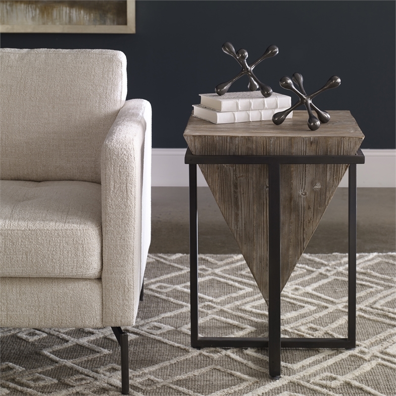 Bowery Hill Coastal Wood Accent End Table in Gray Wash/Aged Black