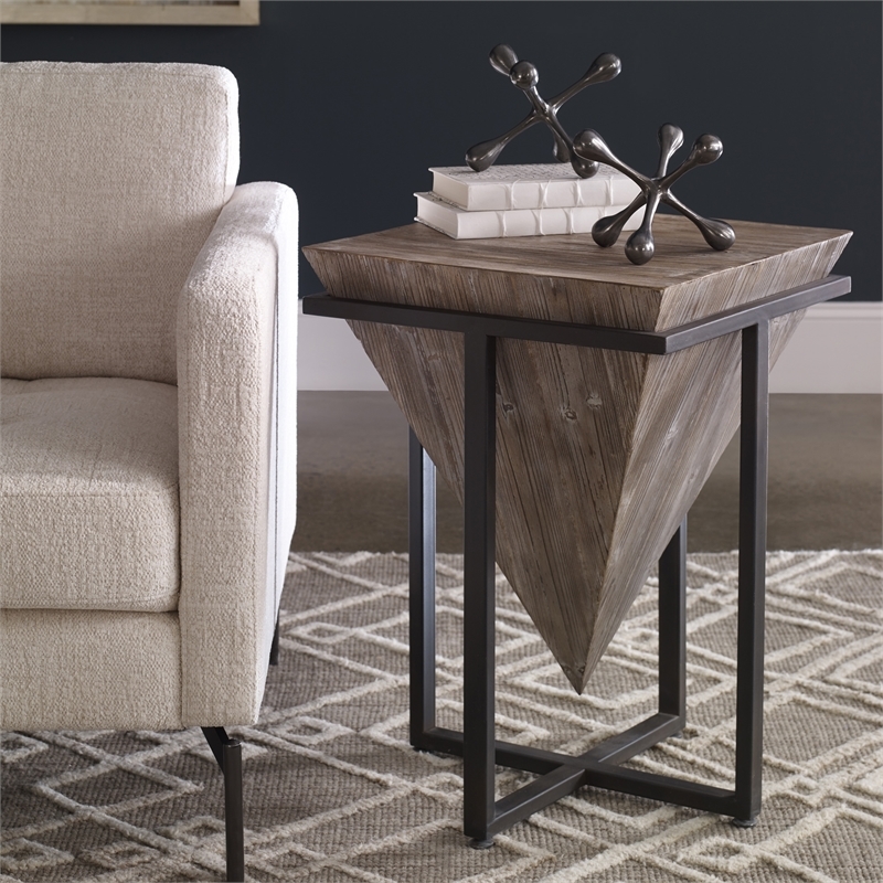 Bowery Hill Coastal Wood Accent End Table in Gray Wash/Aged Black