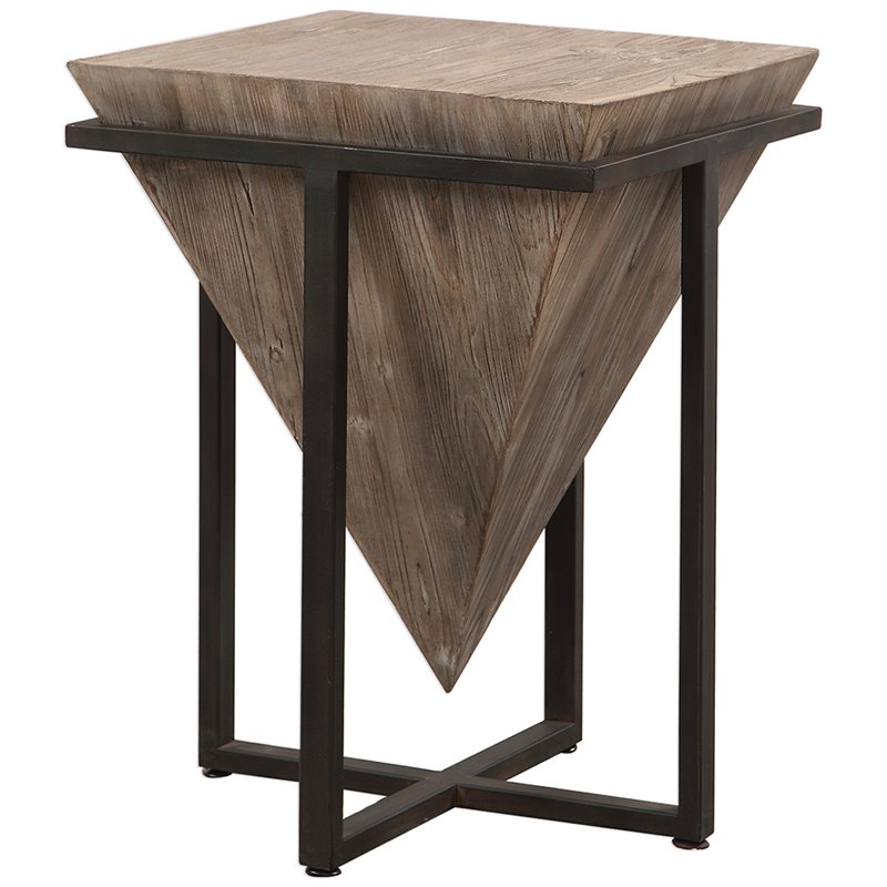 Bowery Hill Coastal Wood Accent End Table in Gray Wash/Aged Black