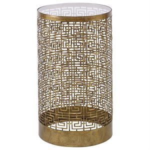 Bowery Hill Modern 14&quot Round Glass Top Accent End Table in Gold