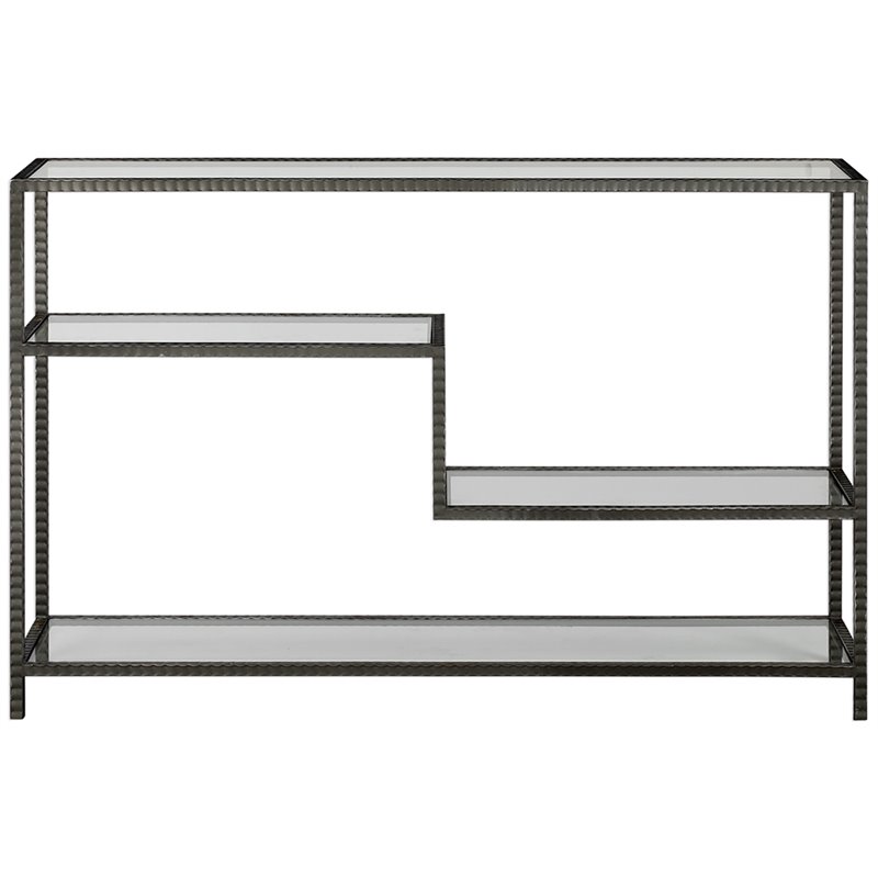 Bowery Hill Modern Glass Accent Console Table in Aged Gunmetal