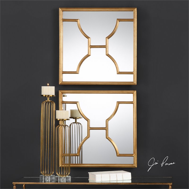 Bowery Hill Contemporary Decorative Mirror in Gold (Set of 2)