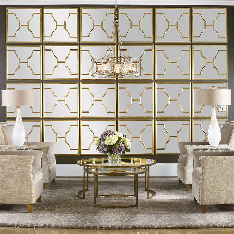 Bowery Hill Contemporary Decorative Mirror in Gold (Set of 2)