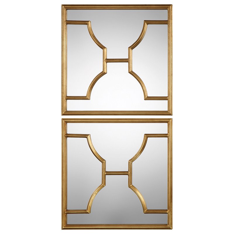 Bowery Hill Contemporary Decorative Mirror in Gold (Set of 2)