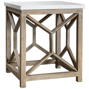 Bowery Hill 22&quot Square Stone Top End Table in Ivory and Oatmeal