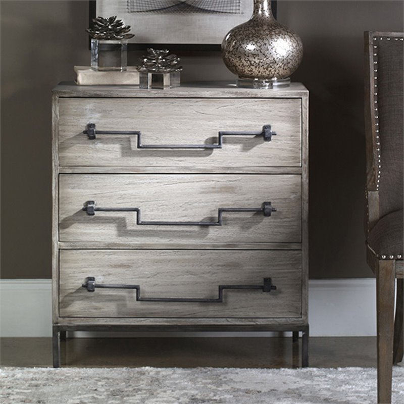 Bowery Hill Modern 3 Drawer Accent Chest in Aged Ivory and Black