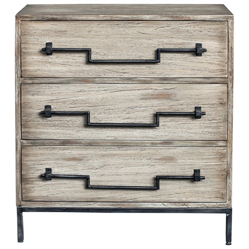 Bowery Hill Modern 3 Drawer Accent Chest in Aged Ivory and Black