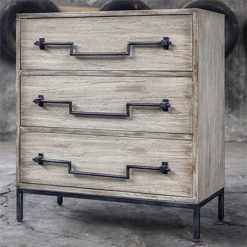 Bowery Hill Modern 3 Drawer Accent Chest in Aged Ivory and Black