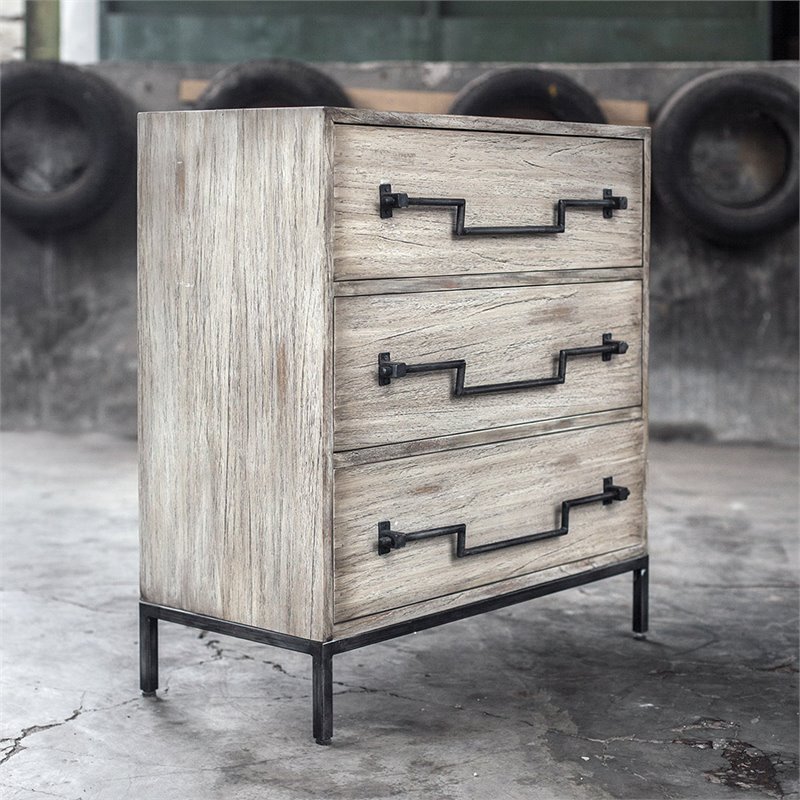 Bowery Hill Modern 3 Drawer Accent Chest in Aged Ivory and Black