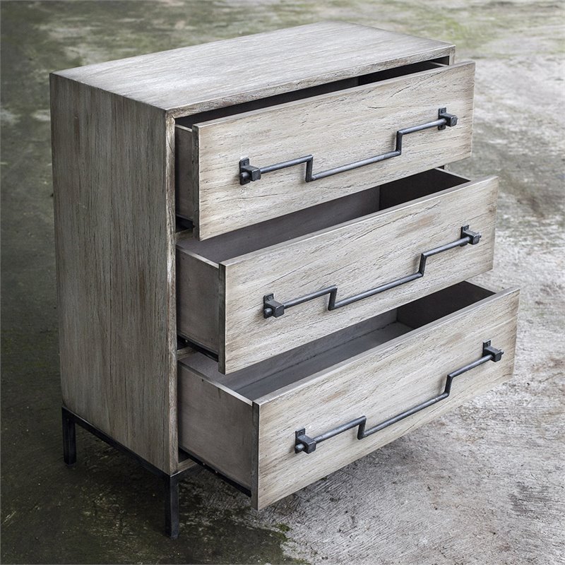 Bowery Hill Modern 3 Drawer Accent Chest in Aged Ivory and Black