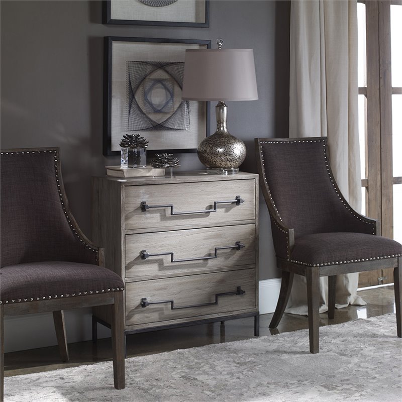 Bowery Hill Modern 3 Drawer Accent Chest in Aged Ivory and Black