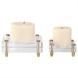 Bowery Hill 2 Piece Crystal Block Candle Holder Set in Brass