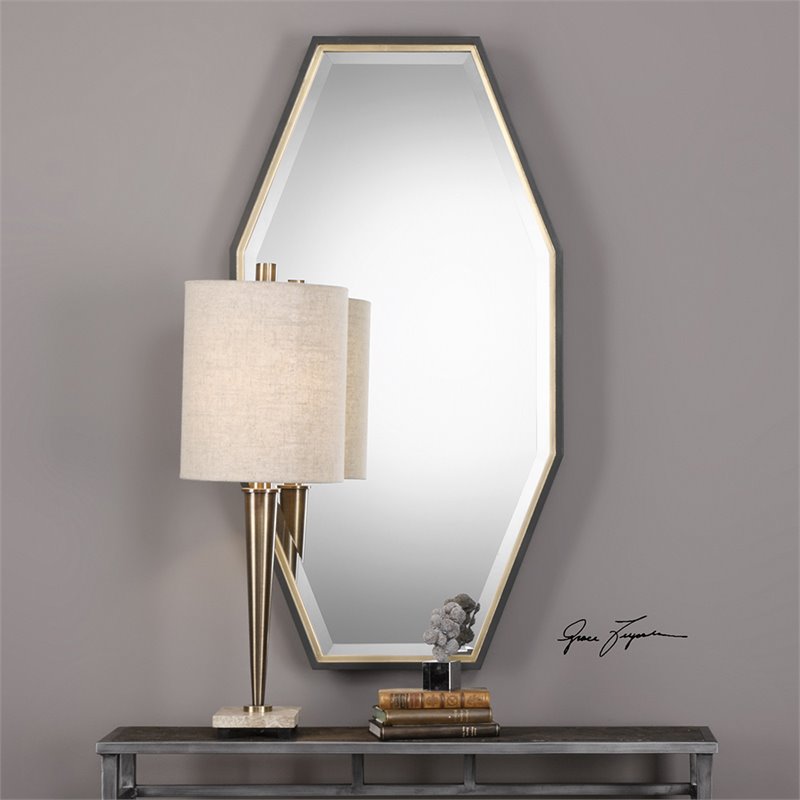 Bowery Hill Contemporary Decorative Mirror in Gold and Black
