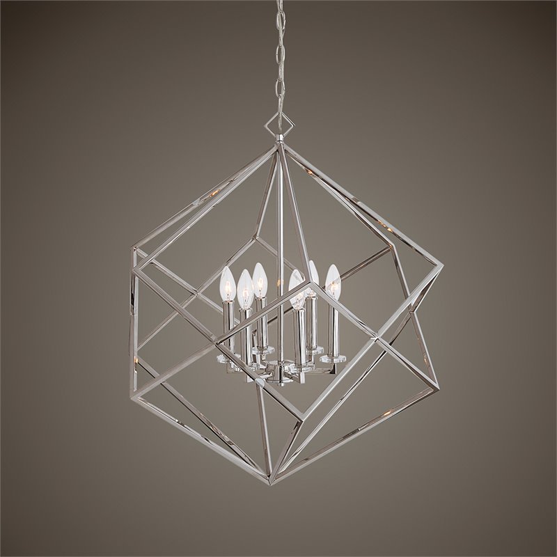 Bowery Hill Contemporary 6 Light Cube Pendant Light in Nickel