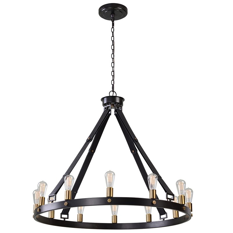 Bowery Hill Contemporary 12 Light Circular Chandelier in Bronze