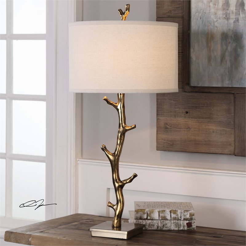 Bowery Hill Tree Branch Table Lamp in Antique Gold and Ivory