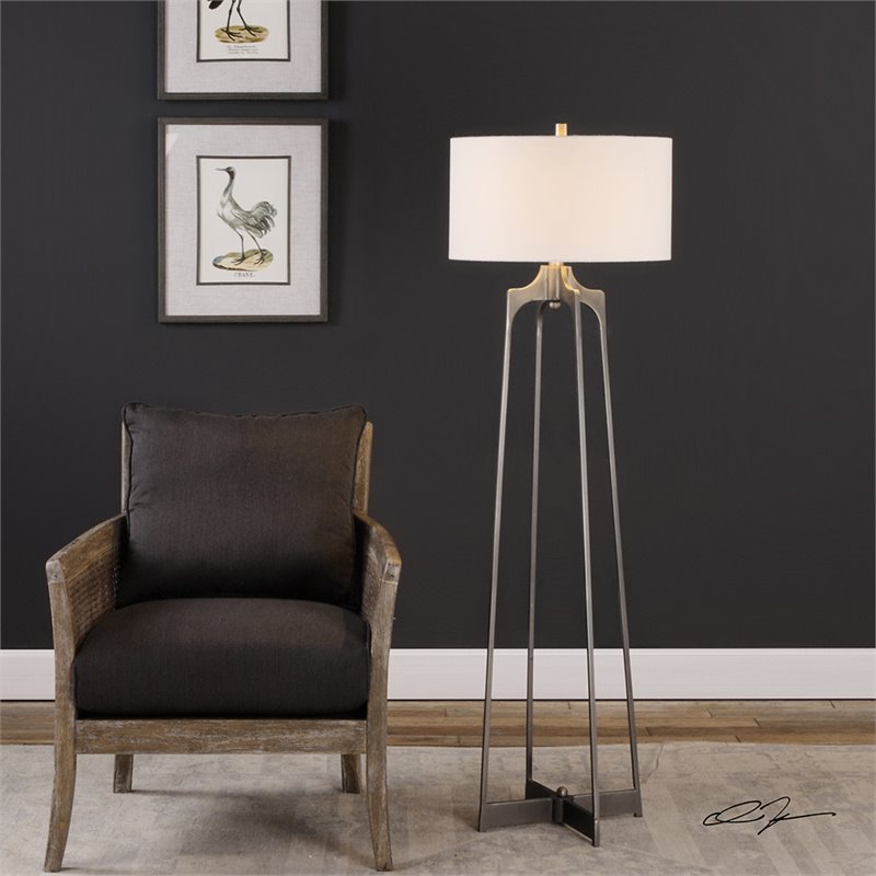 Bowery Hill Contemporary Floor Lamp in Aged Gunmetal and White