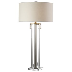Bowery Hill Modern Table Lamp in Brushed Nickel and Off White