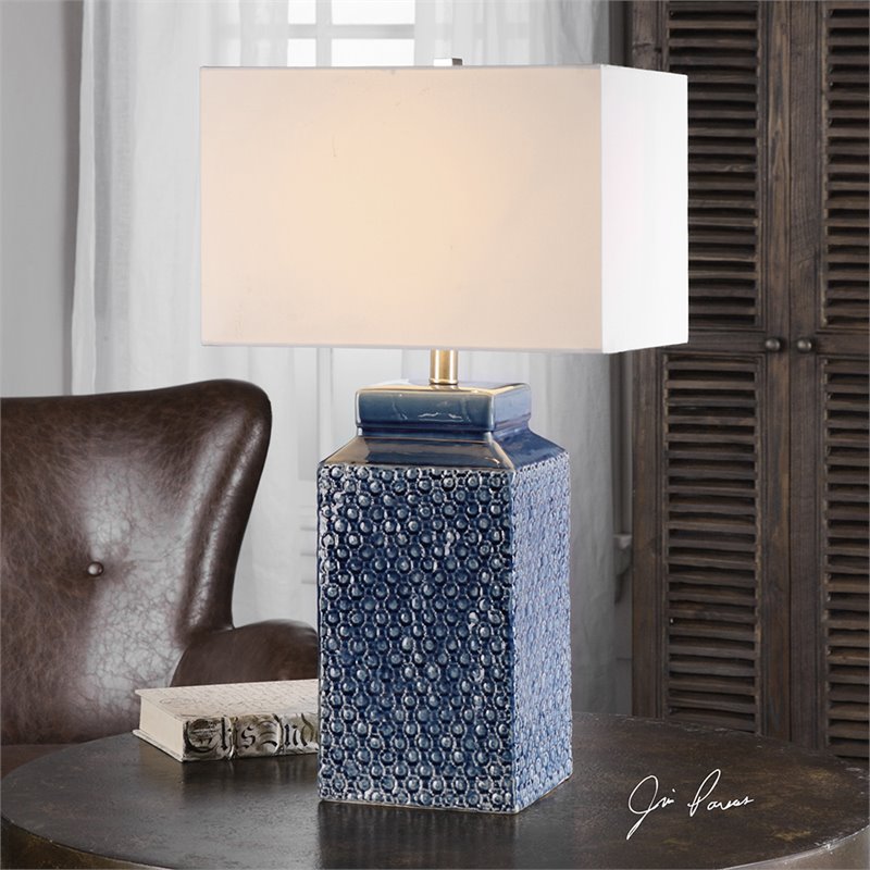 Bowery Hill Contemporary Table Lamp in Sapphire Blue and White