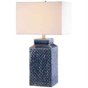 Bowery Hill Contemporary Table Lamp in Sapphire Blue and White