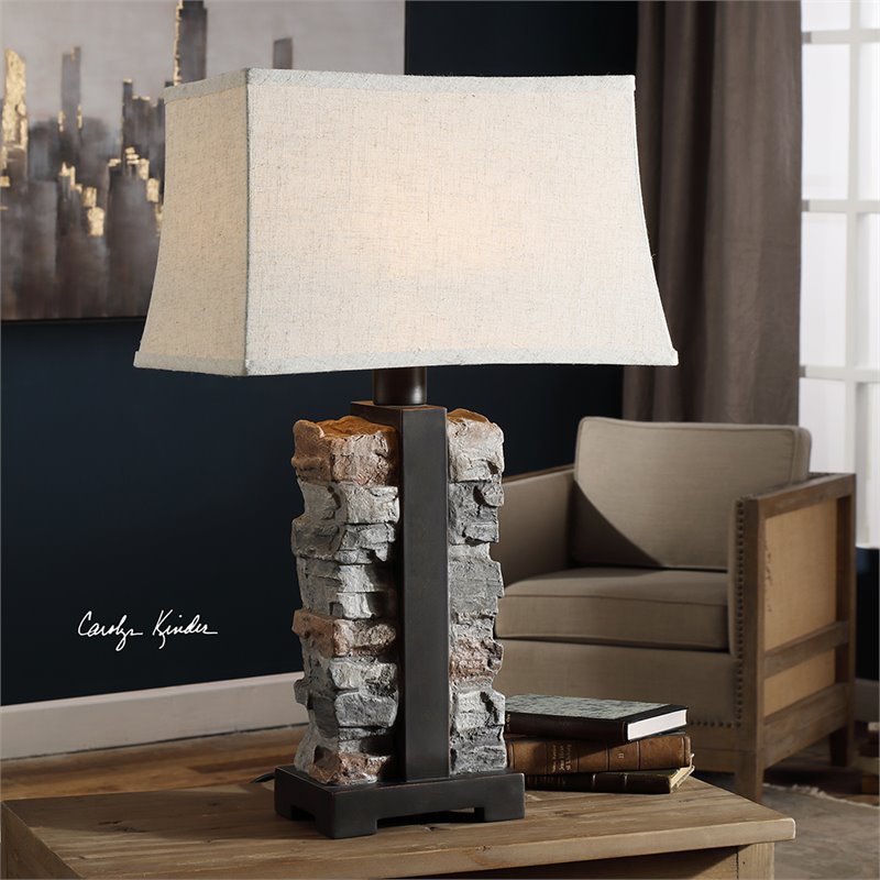 Bowery Hill Modern Stacked Stone Table Lamp in Gray and Black