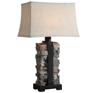 Bowery Hill Modern Stacked Stone Table Lamp in Gray and Black