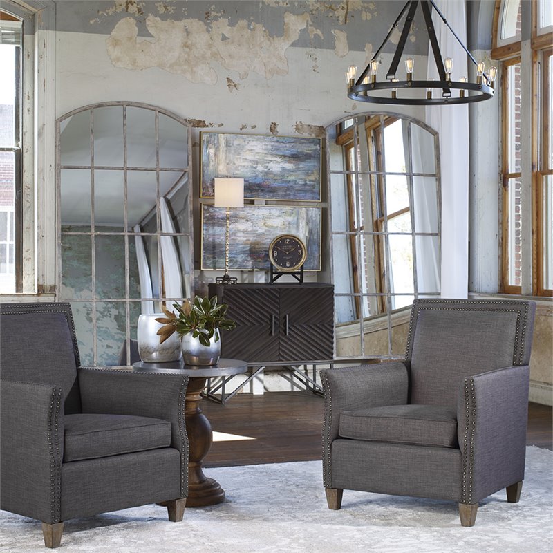 Bowery Hill Arched Decorative Mirror in Rust Gray and Off White