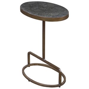 Bowery Hill Modern Stone Top Accent Table in Antique Brushed Gold