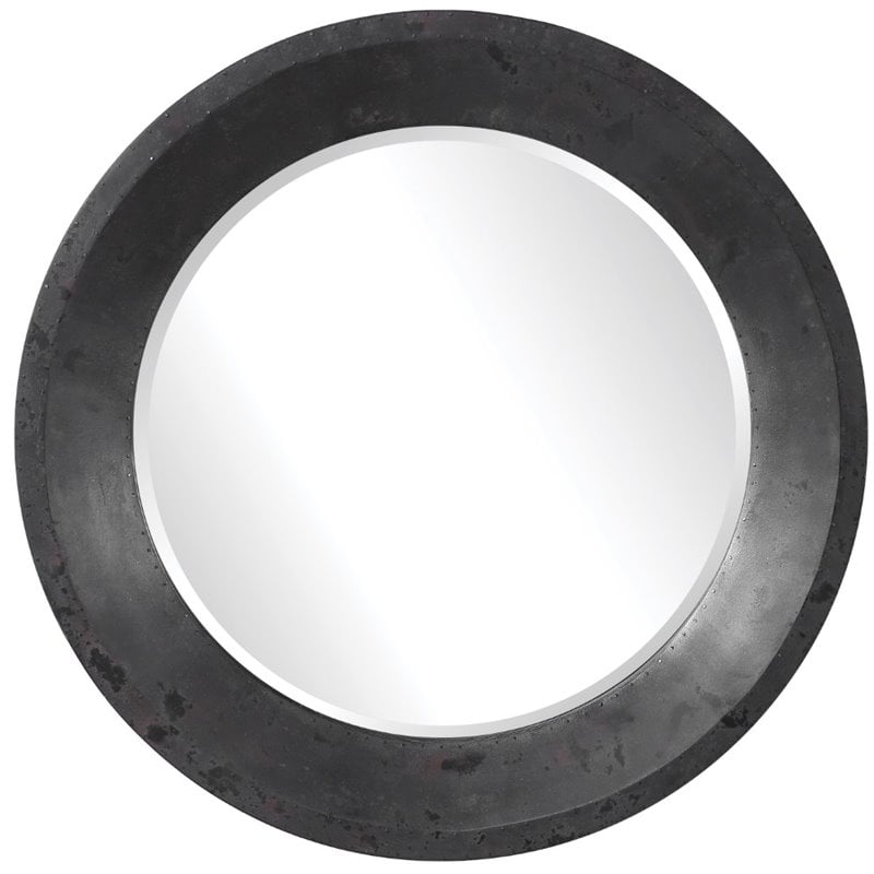 Bowery Hill Contemporary Round Industrial Mirror in Dark Gray