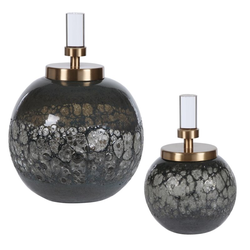 Bowery Hill Modern Art Glass Bottle in Blue Gray (Set of 2)